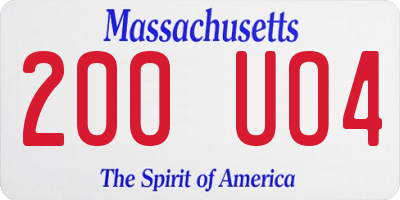 MA license plate 200UO4
