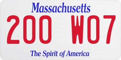 MA license plate 200WO7