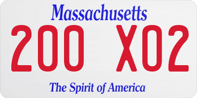 MA license plate 200XO2