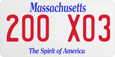 MA license plate 200XO3