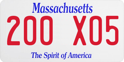 MA license plate 200XO5