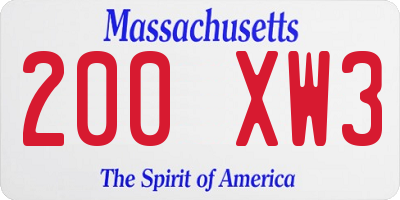 MA license plate 200XW3