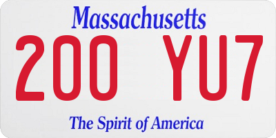 MA license plate 200YU7