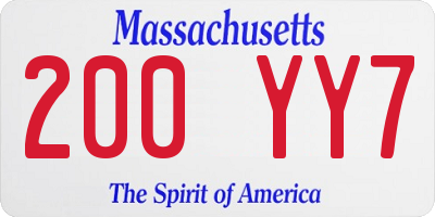 MA license plate 200YY7