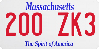 MA license plate 200ZK3