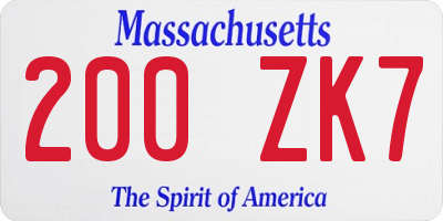 MA license plate 200ZK7