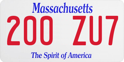 MA license plate 200ZU7
