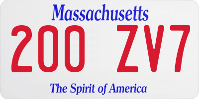 MA license plate 200ZV7