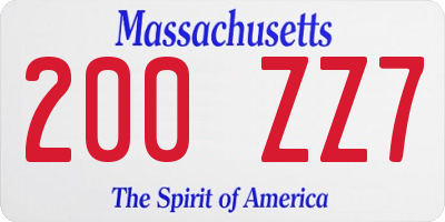 MA license plate 200ZZ7