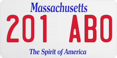 MA license plate 201AB0