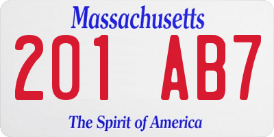 MA license plate 201AB7
