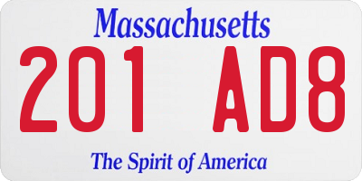 MA license plate 201AD8