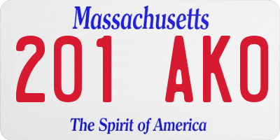 MA license plate 201AK0