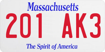 MA license plate 201AK3