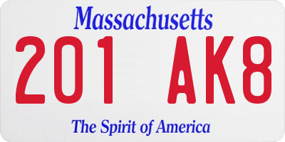 MA license plate 201AK8