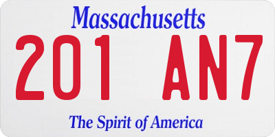 MA license plate 201AN7