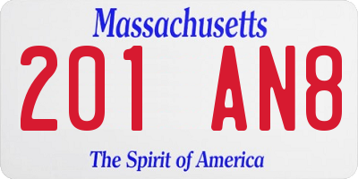 MA license plate 201AN8