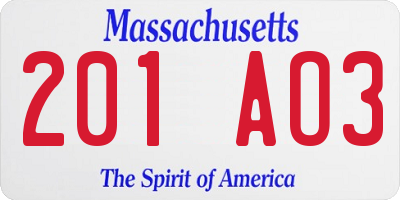 MA license plate 201AO3