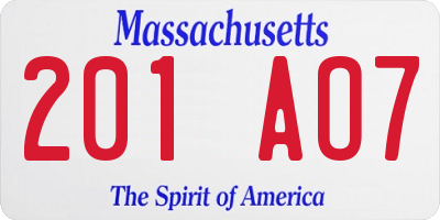 MA license plate 201AO7