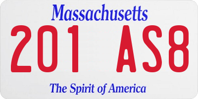 MA license plate 201AS8