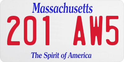 MA license plate 201AW5
