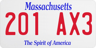 MA license plate 201AX3