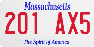 MA license plate 201AX5