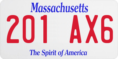 MA license plate 201AX6