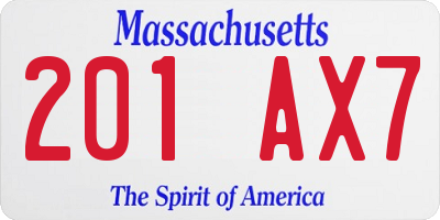 MA license plate 201AX7