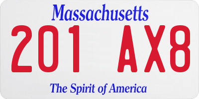 MA license plate 201AX8