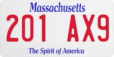 MA license plate 201AX9