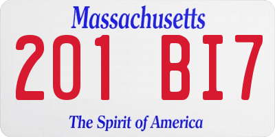 MA license plate 201BI7
