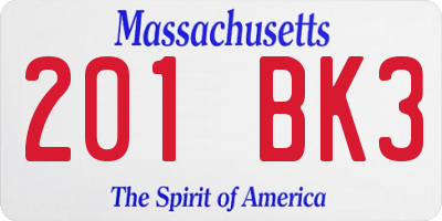 MA license plate 201BK3