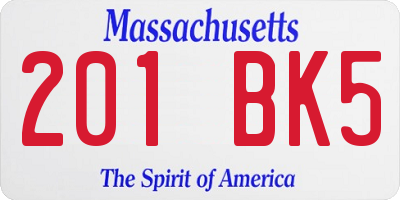 MA license plate 201BK5