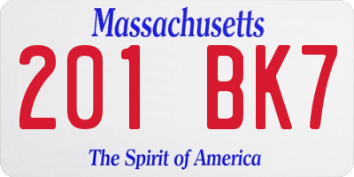 MA license plate 201BK7
