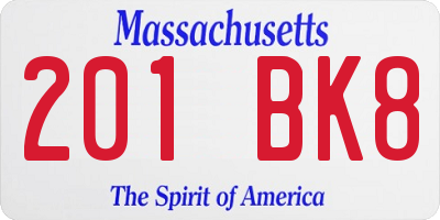 MA license plate 201BK8