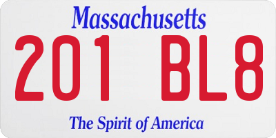 MA license plate 201BL8