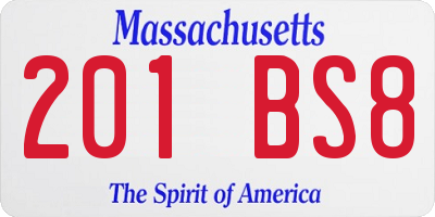 MA license plate 201BS8