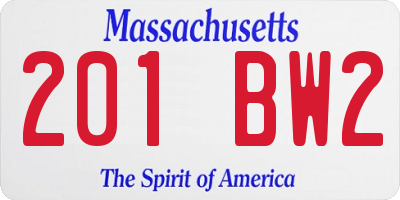 MA license plate 201BW2