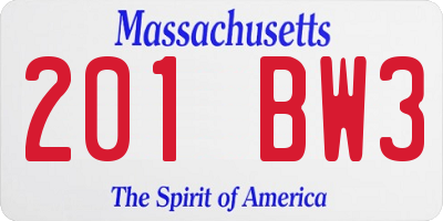 MA license plate 201BW3