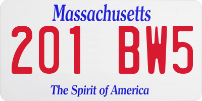 MA license plate 201BW5