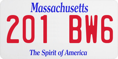 MA license plate 201BW6