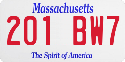 MA license plate 201BW7