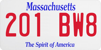 MA license plate 201BW8
