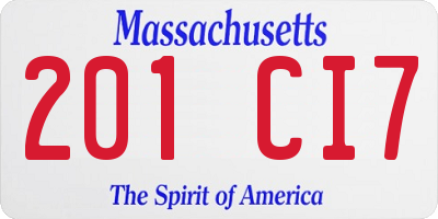 MA license plate 201CI7