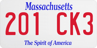 MA license plate 201CK3