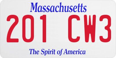 MA license plate 201CW3