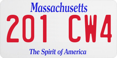 MA license plate 201CW4