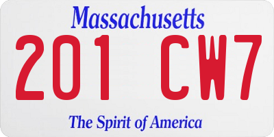 MA license plate 201CW7