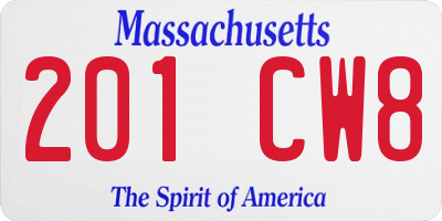 MA license plate 201CW8